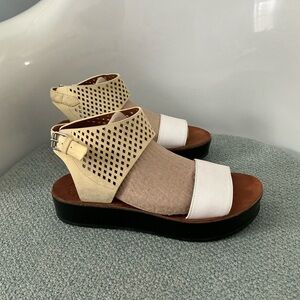 Marc by Marc Jacobs White, Tan & Beige Perforated Ankle-Strap Sandals
